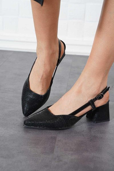 Moda Pie Sandale cu toc pentru femei Nlade Back Open, cu sclipici negre