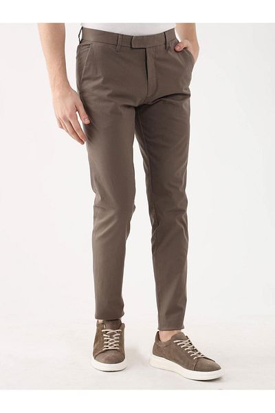 Dufy Καφέ ανδρικό ίσιο παντελόνι casual - 95261