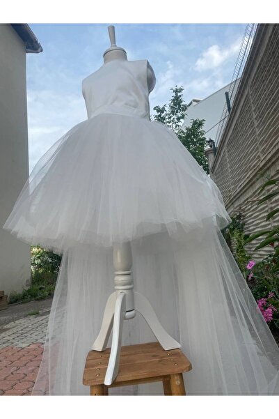 SAYUKER SHOP Kuyruklu Beyaz Kız Çocuk Abiye Elbise
