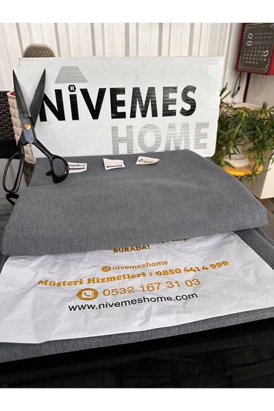 NİVEMESHOME Dark Gray Balcony Curtain with Corner and Laces - Tarpaulin Background Curtain