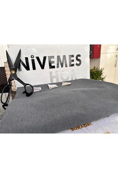 NİVEMESHOME Dark Gray Background Curtain - Balcony Curtain with Cornice and Laces