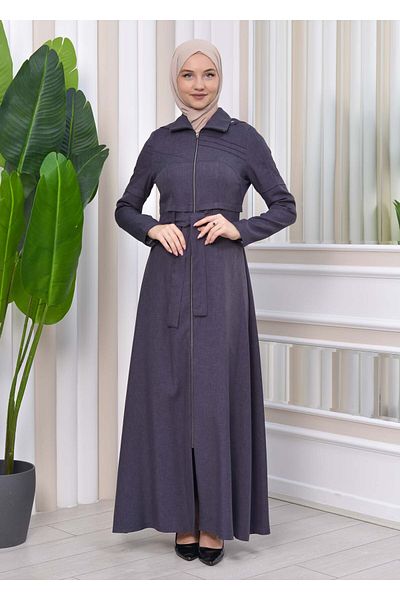 Modamix Zippered front Hooded-Belt Hijab Overcoat 1212