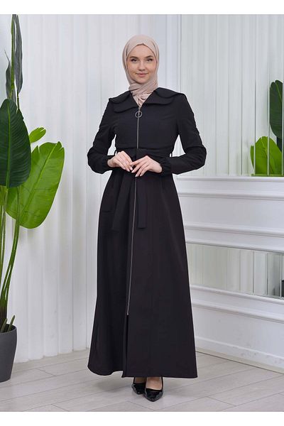 Modamix Belted Hooded Hijab Parachute Topcoat 1211