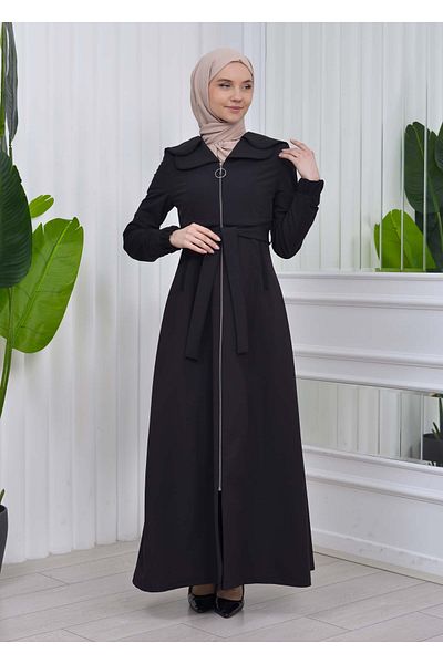 Modamix Belted Hooded Hijab Parachute Topcoat 1211