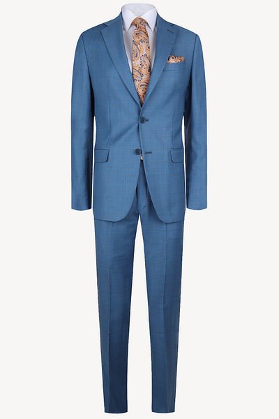 Ysf Men's Petrol Blue Plaid Regular Fit Suit