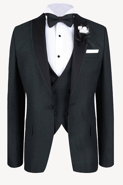 Ysf Men's Green Vest Shawl Collar Slim Fit Groom Suit