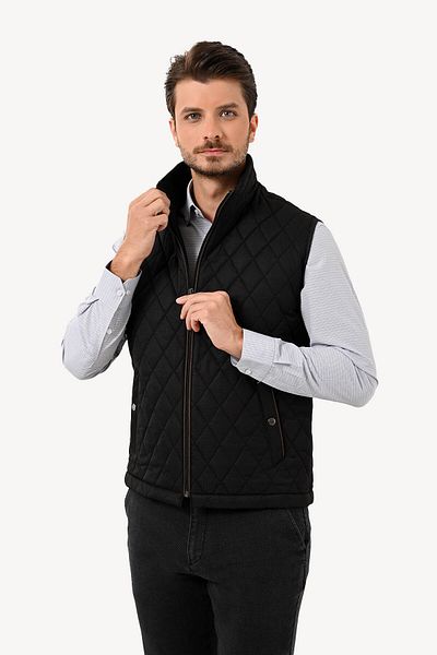 Ysf Black Patterned Quilted Men's Vest