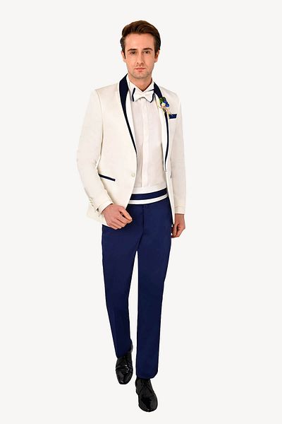 Ysf Men's Cream Mono Collar Slim Fit Groom Suit
