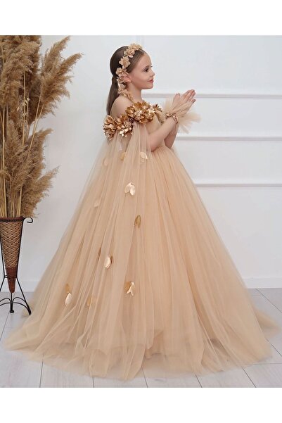 Kids Βραδινό φόρεμα αποφοίτησης κοριτσιών, στέμμα, γάντια