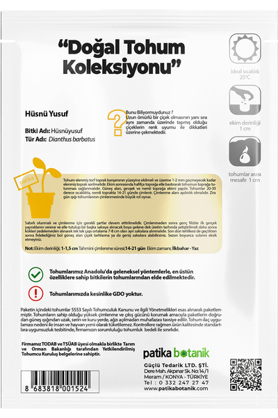 Patika Botanik 100 Adet Hüsnüyusuf (DİANTHUS BARBATUS L.) Çiçek Tohumu