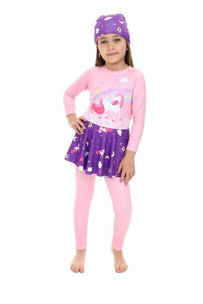 ÖYKÜ KİDS Stylish Girl's Swimsuit with Boneli Skirt Detail