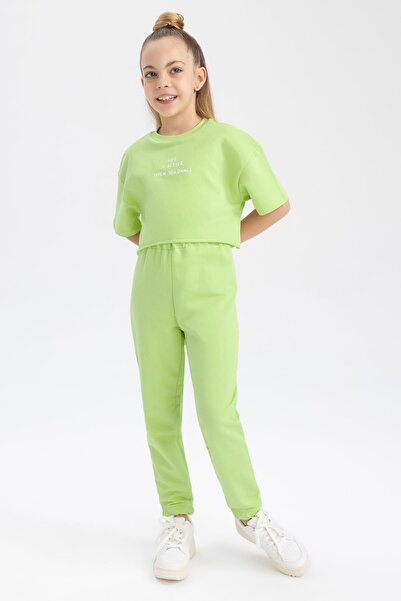 DeFacto Short Sleeve T-Shirt and Sweatpants for Girls - Set of 2 Z8983a623sm