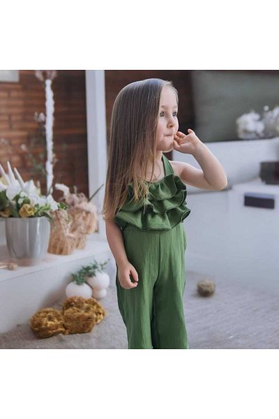 BEBEĞİME ÇORAP Children's Jumpsuit - Frilly and Halter Neck Salopette