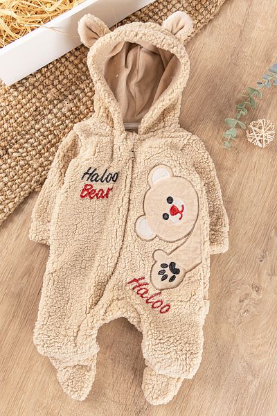 Babymod Hooded Winter Welsoft Baby Jumpsuit with Teddy Bear Figure