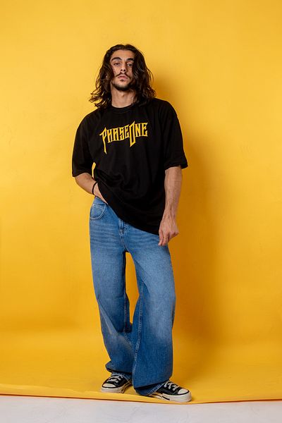 Sekizbiraltı Phaseone V2 - 24/1 Printed Unisex Black Oversize T-shirt