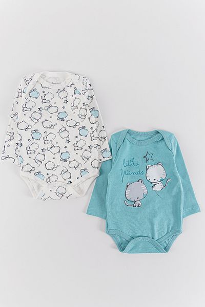 Babymod Cat Figured 2-Piece Baby Girl/Boy Snap-On Bodysuit Set