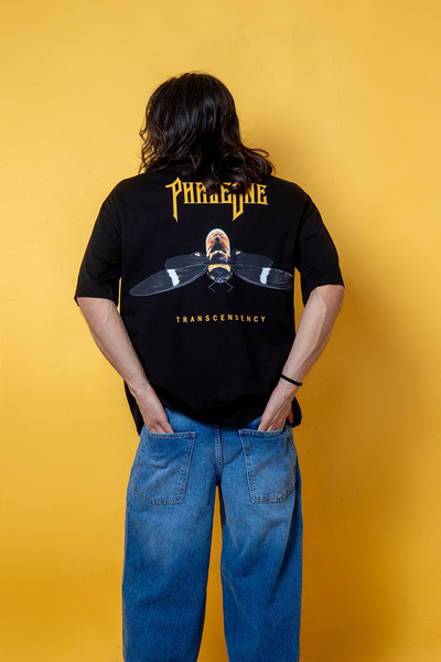 Sekizbiraltı Phaseone V2 - 24/1 Printed Unisex Black Oversize T-shirt