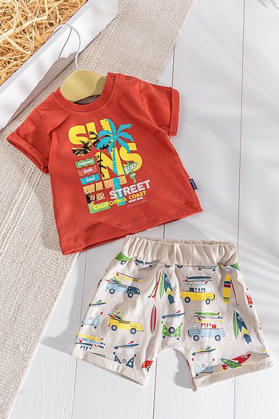 Babymod Palm Tree Patterned Baby Boy Set with Summer Shorts