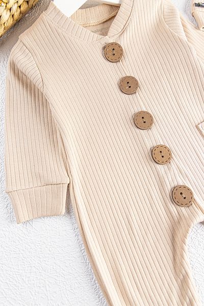 Babymod Natural Buttoned Hat Baby Girl/Boy Jumpsuit Set