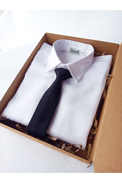 GallanD Children's Shirt Tie Classic Black and White Special Day Wedding Birthday Gift Set