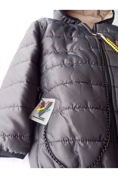 GallanD Puffer Jacket Children's Gray Smoke Color Hood Fiber Seasonal Medium Thick Zipper Movable Accessory ChainBib
