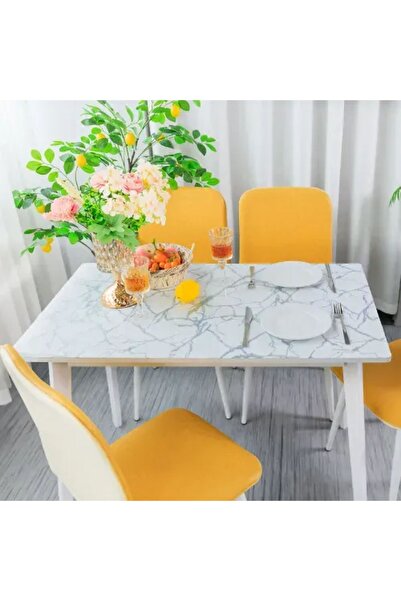 Blue Home Pvc 046 Marble Patterned 1.2 Mm Thick Table Cloth Stain Resistant Non-Slip Wipeable