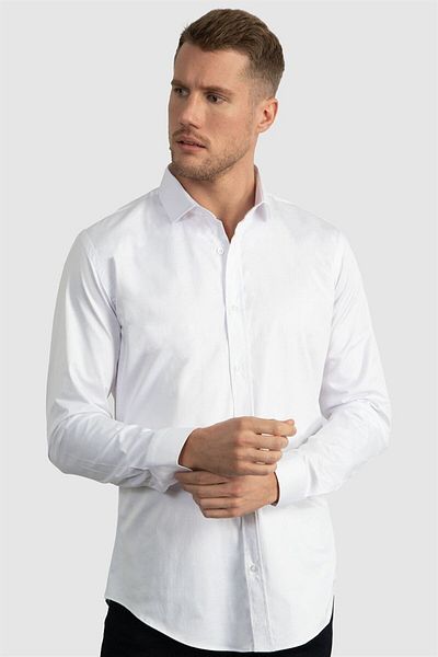 Tudors Slim Fit Μακρυμάνικο Lycra Απλό βαμβακερό σατέν ανδρικό λευκό πουκάμισο