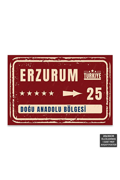 Hayal Poster PT1079 - Erzurum Şehir Tabelası Retro Mdf Ahşap Poster (20x30cm)