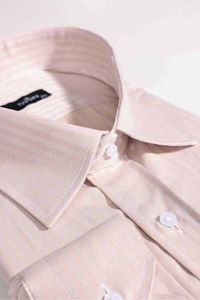 Tudors Μεγάλο μέγεθος μακρυμάνικο Easy Iron Tie Dobby Cotton Beige ανδρικό πουκάμισο
