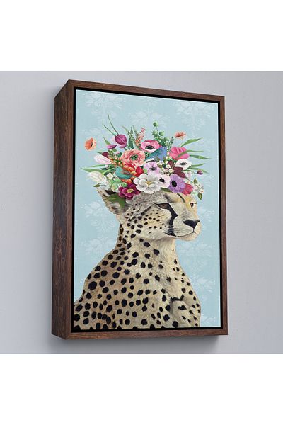 Harita Sepeti Tablou pe pânză Regina Cheetah cu coroană de flori în rame-6090