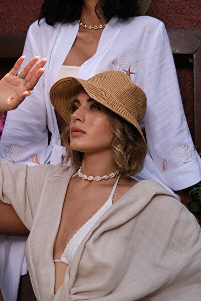 Miespiga Başak Embroidered Muslin Beach Bathrobe Beige