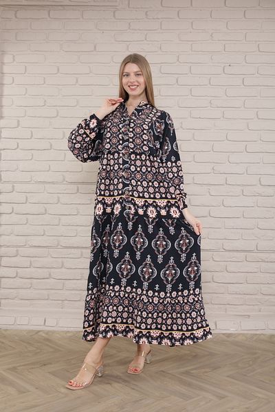mervemoda Γυναικείο υφαντό φόρεμα με κουμπιά μπροστά σε μέγεθος