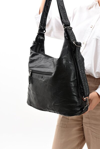 571 Collections Çanta Black Faux Leather Soft Shoulder Bag - Backpack (Model: 571-11-13B)
