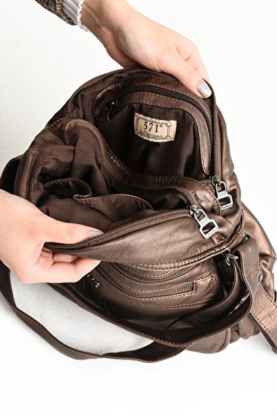 571 Collections Çanta Washed Leather Both Back and Shoulder Bag Bronze (Model: 571-9-10D)