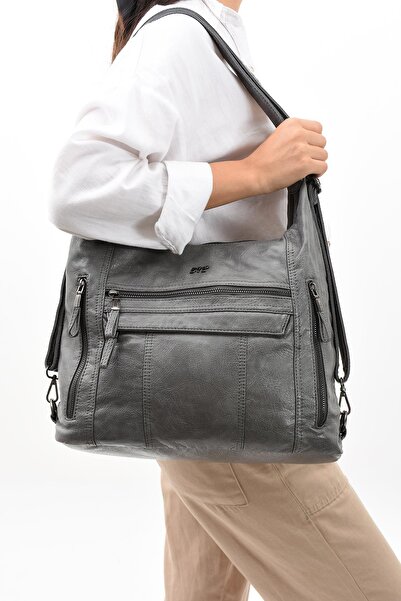 571 Collections Çanta Gray Faux Leather Soft Shoulder Bag - Backpack (Model: 571-11-13B)