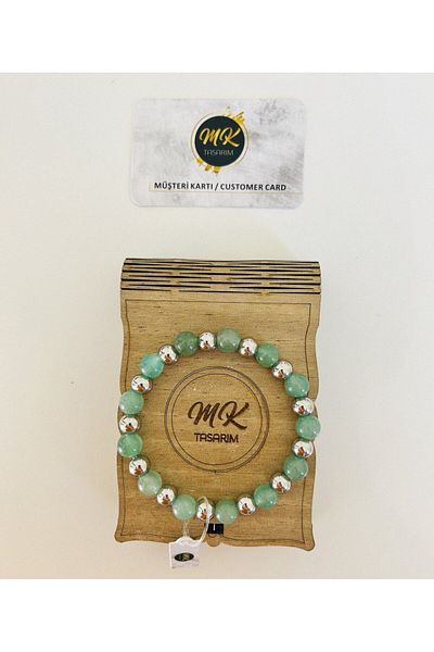 MK tasarım Real Aventurine Stone Bracelet with Customer Card in Special Box mk.022.002