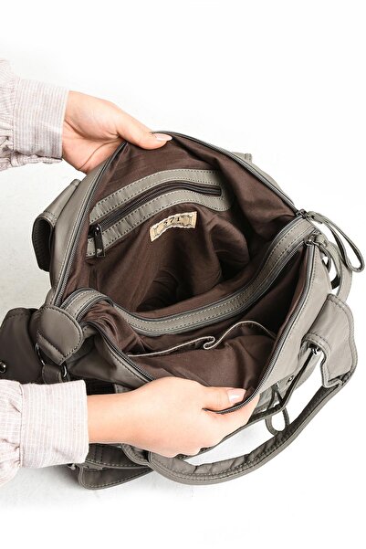 571 Collections Çanta Gray Faux Leather Shoulder Bag - Crossbody and Multi-Compartment (Model: 571-11-10F)