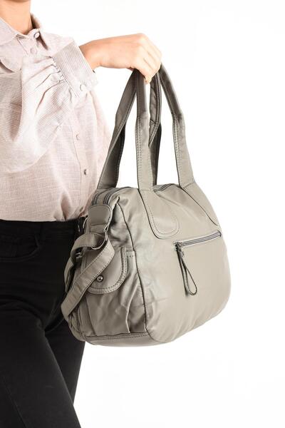 571 Collections Çanta Gray Faux Leather Shoulder Bag - Crossbody and Multi-Compartment (Model: 571-11-10F)