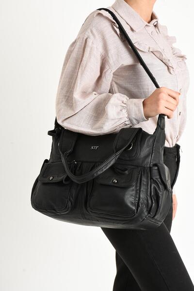 571 Collections Çanta Чорна штучна шкіра з перехресними ременями через плече ...