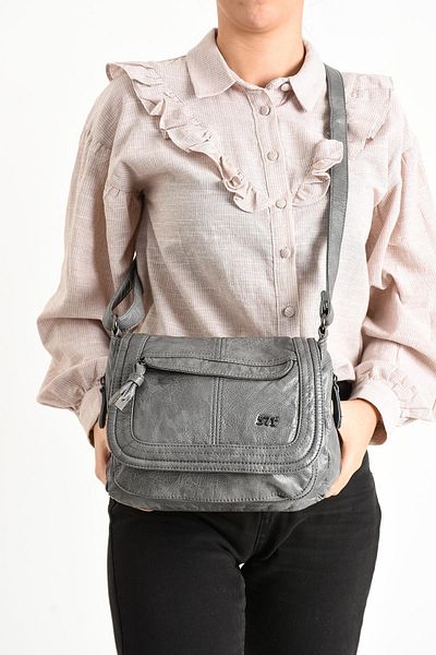 571 Collections Çanta Gray Faux Leather Shoulder Bag - Model 571-11-13E