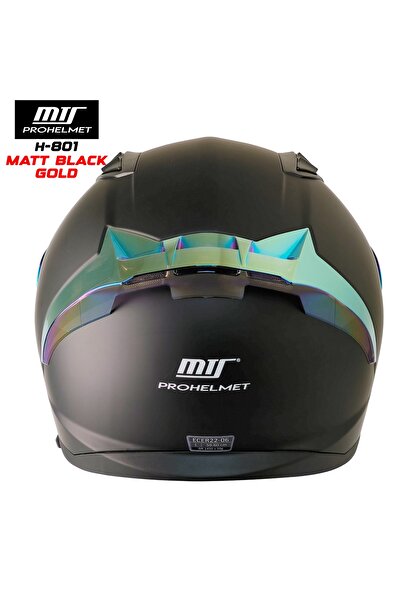 MTS M-801 MAT SİYAH-GOLD GÜNEŞ VİZÖRLÜ KASK (GOLD CAMLI)
