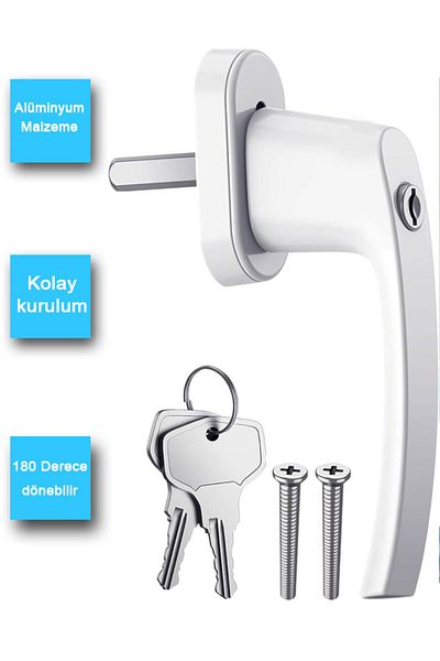 Kenet Ticaret Lockable Aluminum Security Window Handle with White Key