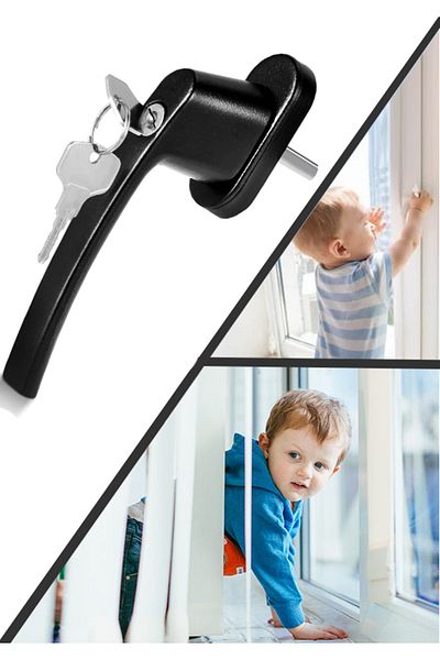 Kenet Ticaret Lockable Security Window Handle-With Key Aluminum Material (Black)