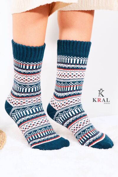 Miss Lana Специално производство (3 чифта) Дебели зимни 100% вълнени шарени чорапи на райе