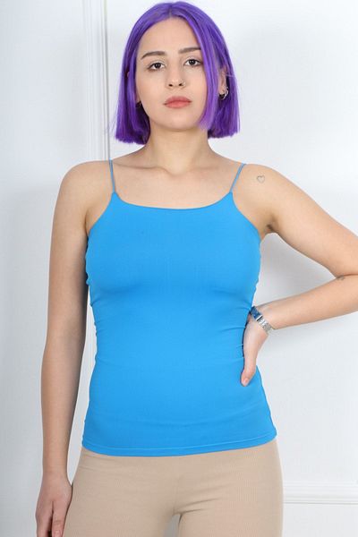 CİDDE Saks Blue Women's Long Undershirt - Rope Strap
