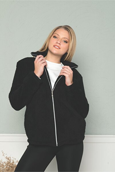 MyBen Γυναικείο βελούδινο βερνίκι με φερμουάρ μαύρο stand-up γιακά Sngl1213