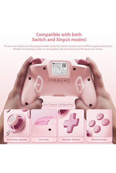 GD34 Choco Kablosuz Oyun Kolu Pastel Pembe Nintendo Switch PC Windows Android Ios Uyumlu