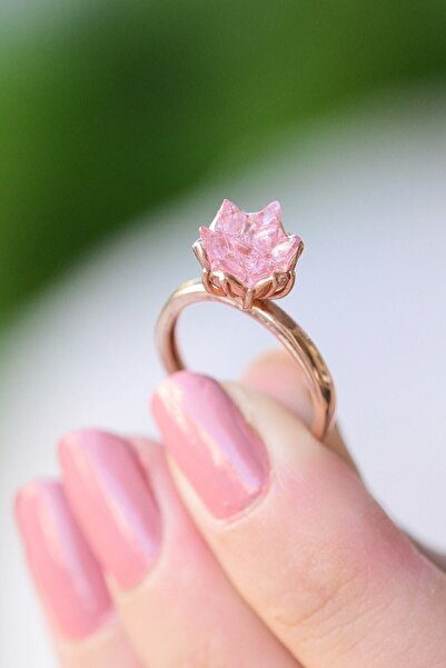 Genel Markalar Kadın 14k Rose Altın Kaplama Pembe Zirkon Taşlı Lotus Çiçeği Y...