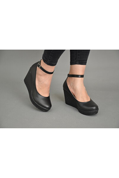 akınabella Black Wedge Sole Ankle Lace-Up Shoes
