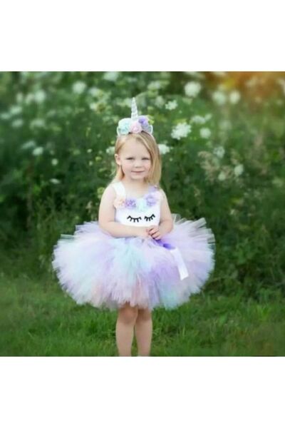 ELALEL TASARIM Pastel Renk Unicorn Elbise